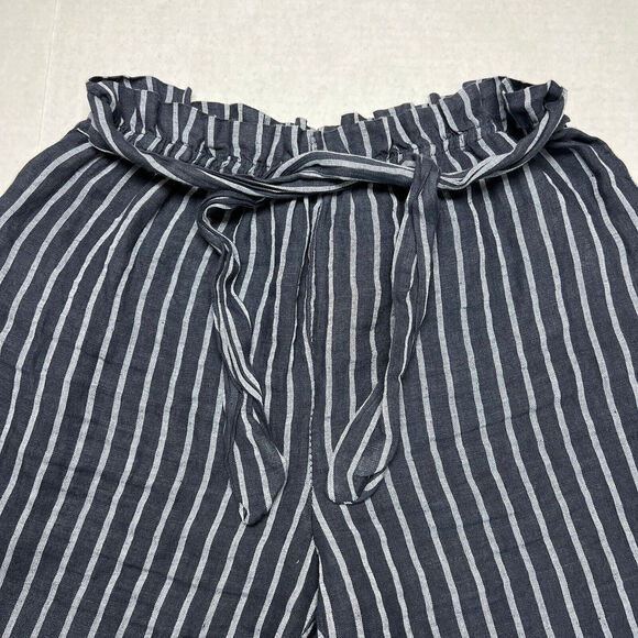 Own It High Waisted Cropped Linen Pants SIZE XL Blue Gray Striped Belted Italy - Picture 7 of 10